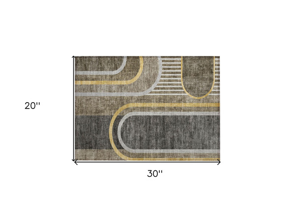 2' X 3' Gray Green and Gold Abstract Washable Non Skid Indoor Outdoor Area Rug N270-561347