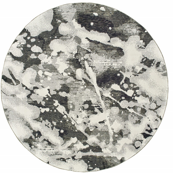 8' Gray and White Round Abstract Power Loom Area Rug N270-510562