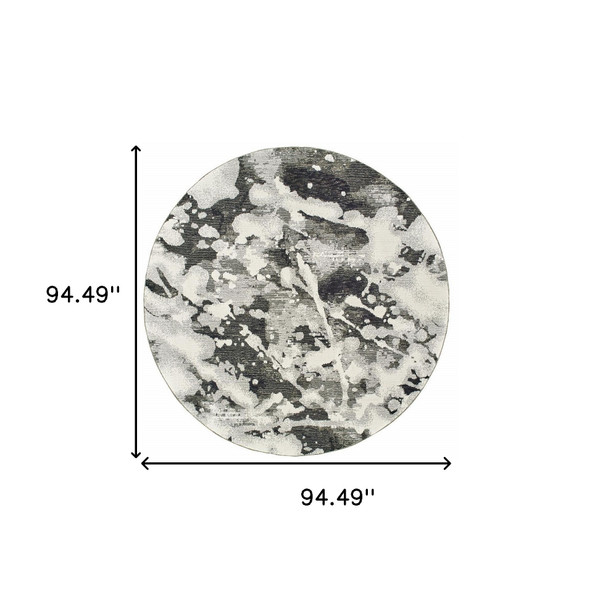 8' Gray and White Round Abstract Power Loom Area Rug N270-510562