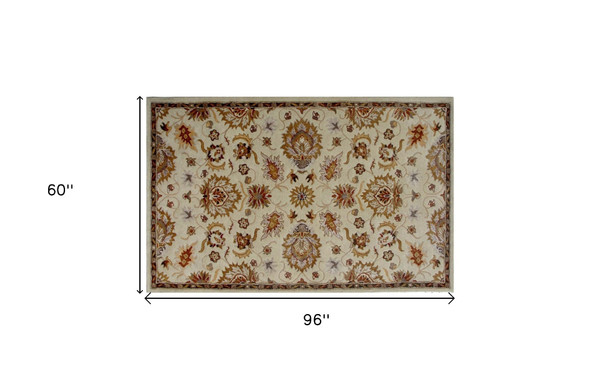 5' X 8' Cream Oriental Hand Tufted Non Skid Area Rug N270-558182