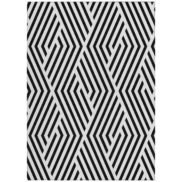 8' X 10' Black and White Geometric Washable Non Skid Indoor Outdoor Area Rug N270-562251