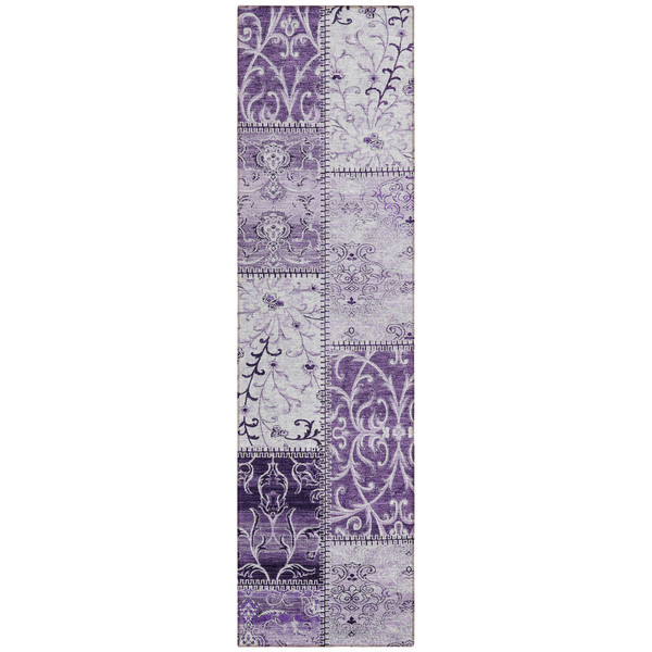8' Runner Purple Patchwork Washable Non Skid Indoor Outdoor Runner Rug N270-563566