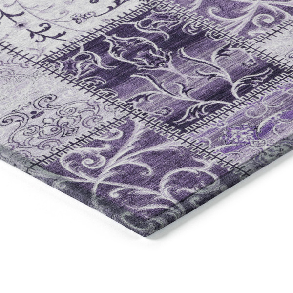 8' Runner Purple Patchwork Washable Non Skid Indoor Outdoor Runner Rug N270-563566