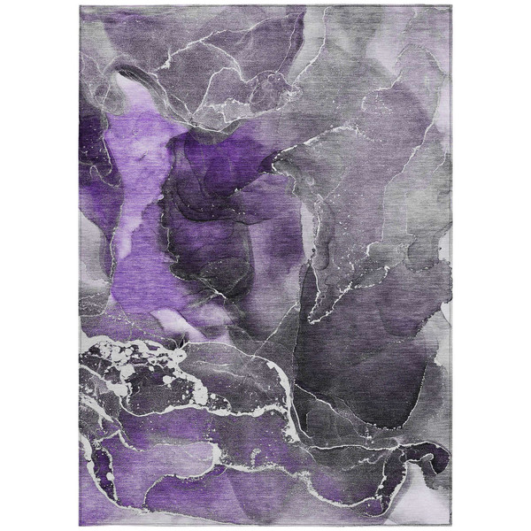 5' X 8' Gray and Purple Abstract Washable Non Skid Indoor Outdoor Area Rug N270-559473