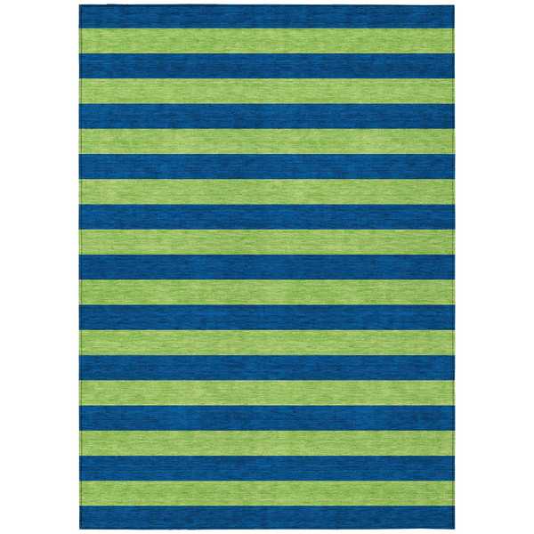 5' X 8' Navy Blue Striped Washable Non Skid Indoor Outdoor Area Rug N270-561090