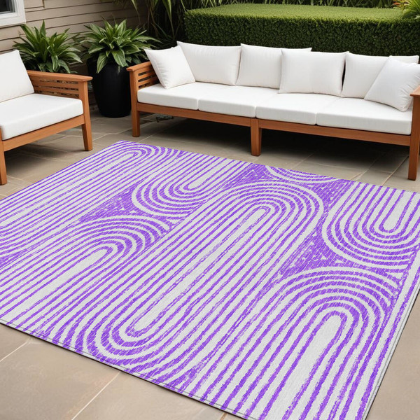 9' X 12' Purple and White Abstract Washable Non Skid Indoor Outdoor Area Rug N270-561856