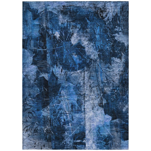 9' X 12' Navy Blue Floral Washable Non Skid Indoor Outdoor Area Rug N270-563185