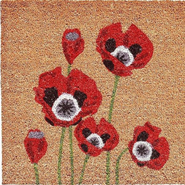 17" X 29" Natural Red and Black Coir Floral Outdoor Door Mat N270-555252