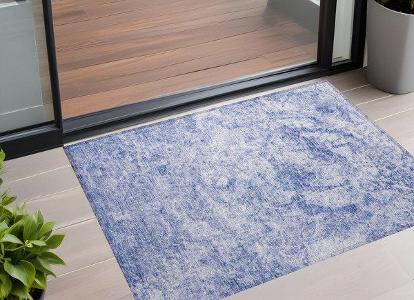 3' X 5' Blue Abstract Washable Non Skid Indoor Outdoor Area Rug N270-562662