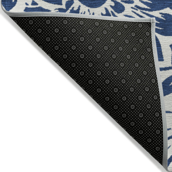 8' Round Navy and Ivory Round Floral Washable Non Skid Indoor Outdoor Area Rug N270-562484