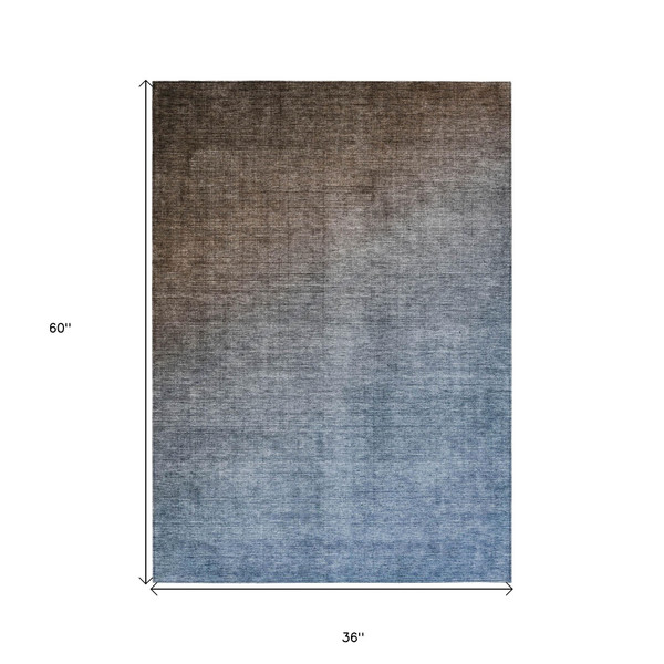3' X 5' Blue and Green Ombre Washable Non Skid Indoor Outdoor Area Rug N270-563694