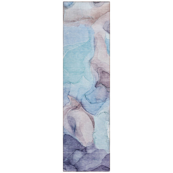 8' Runner Blue Abstract Washable Non Skid Indoor Outdoor Runner Rug N270-559659