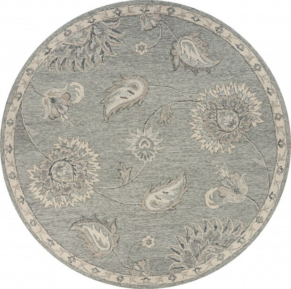 5' Gray Round Wool Hand Tufted Area Rug N270-396281