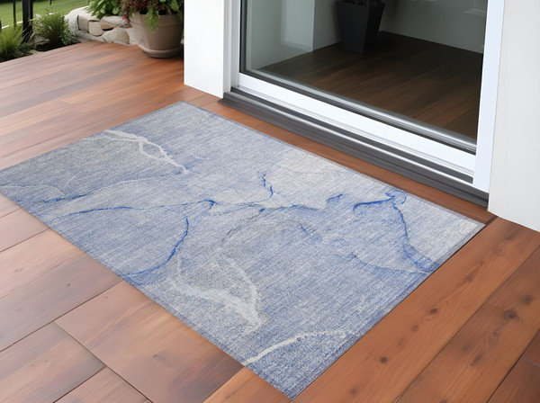 2' X 3' Blue Abstract Washable Non Skid Indoor Outdoor Area Rug N270-559884