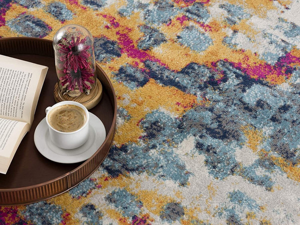 8' Runner Blue and Ivory Abstract Runner Rug N270-393121