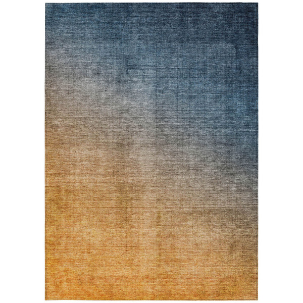 8' X 10' Denim and Gold Ombre Washable Non Skid Indoor Outdoor Area Rug N270-563715