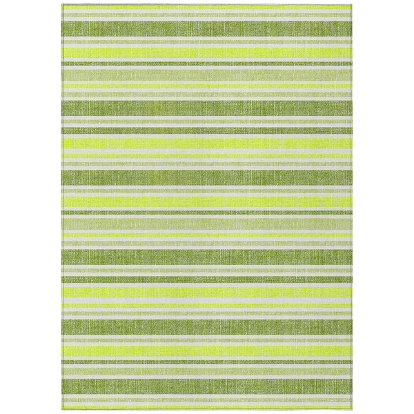 8' X 10' Green and Yellow Striped Washable Non Skid Indoor Outdoor Area Rug N270-561155
