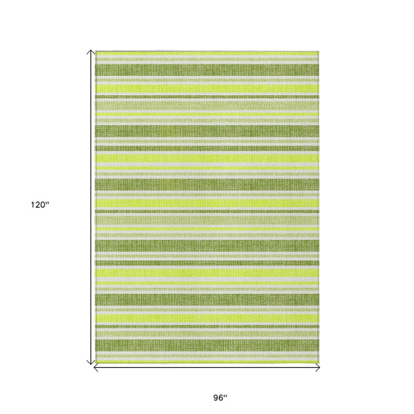 8' X 10' Green and Yellow Striped Washable Non Skid Indoor Outdoor Area Rug N270-561155