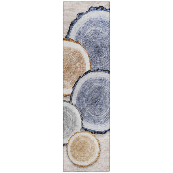8' Runner Beige Blue and Gold Faux Bois Washable Non Skid Indoor Outdoor Runner Rug N270-564393
