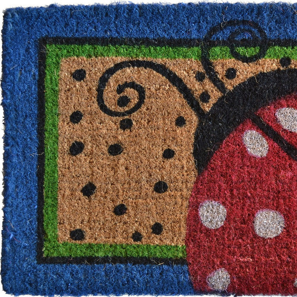 18" X 30" Blue and Brown Coir Ladybug Outdoor Door Mat N270-555487