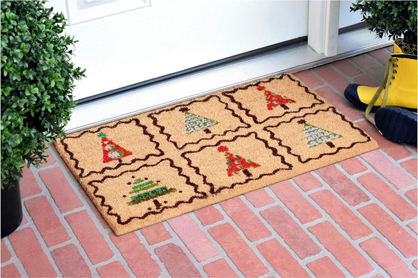 17" X 29" Natural Red and Black Coir Christmas Trees Outdoor Christmas Door Mat N270-555257