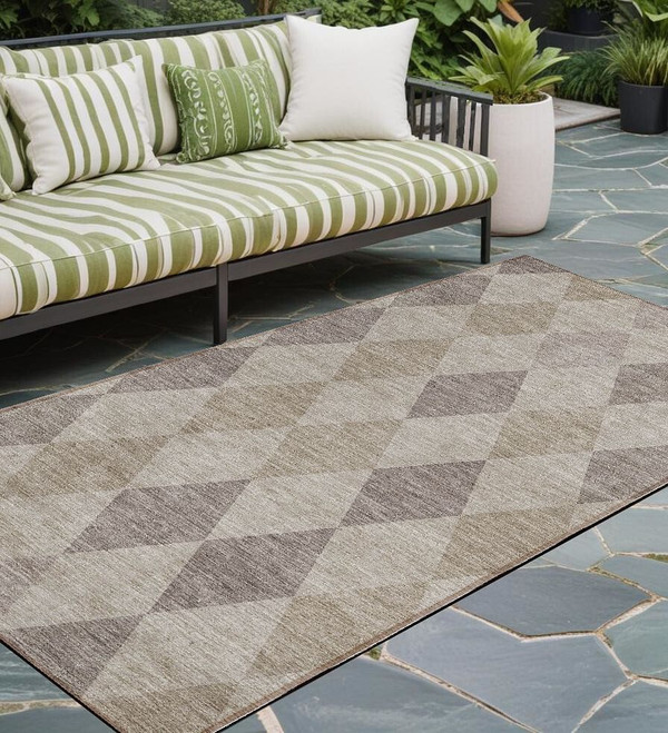 8' Runner Beige Taupe and Brown Geometric Washable Non Skid Indoor Outdoor Runner Rug N270-563215