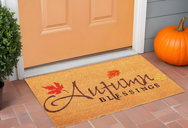 17" X 29" Natural Black and Orange Coir Autumn Blessings Outdoor Fall Door Mat N270-555254