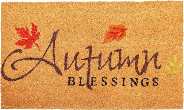 17" X 29" Natural Black and Orange Coir Autumn Blessings Outdoor Fall Door Mat N270-555254