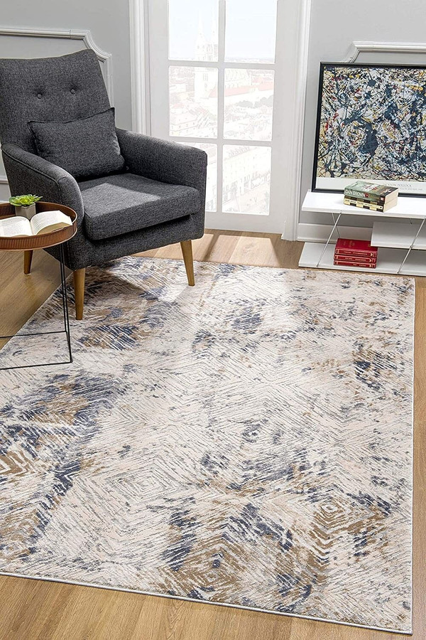 5' X 8' Ivory And Beige Abstract Diamonds Area Rug N270-390504