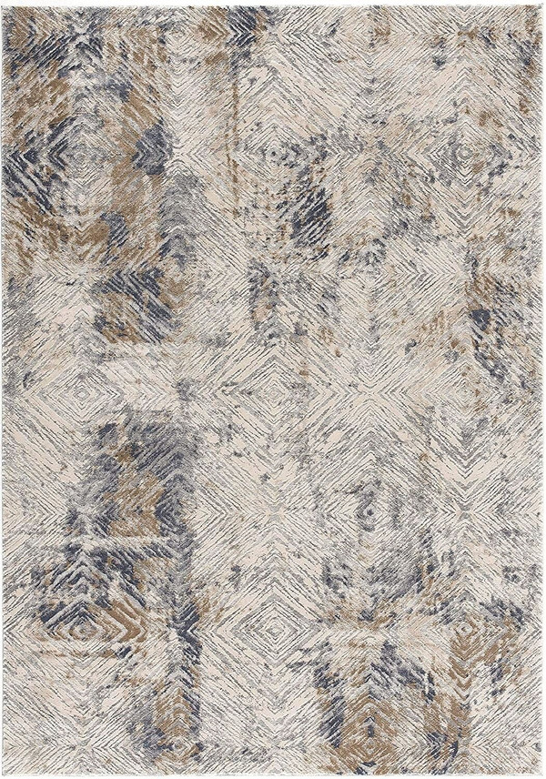 5' X 8' Ivory And Beige Abstract Diamonds Area Rug N270-390504