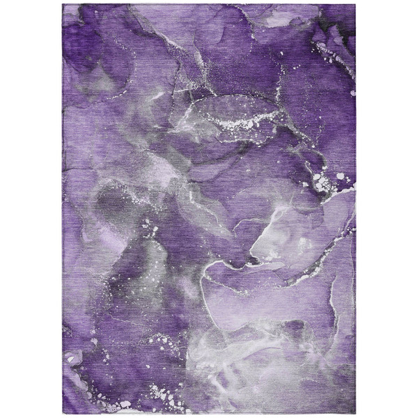 9' X 12' Gray and Purple Abstract Washable Non Skid Indoor Outdoor Area Rug N270-560326
