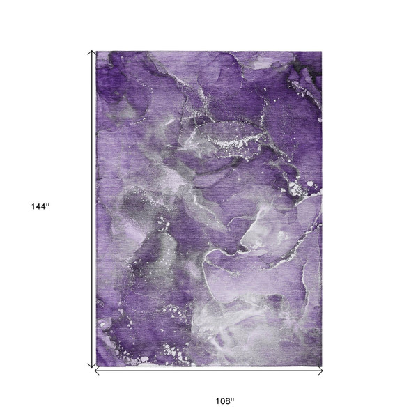 9' X 12' Gray and Purple Abstract Washable Non Skid Indoor Outdoor Area Rug N270-560326