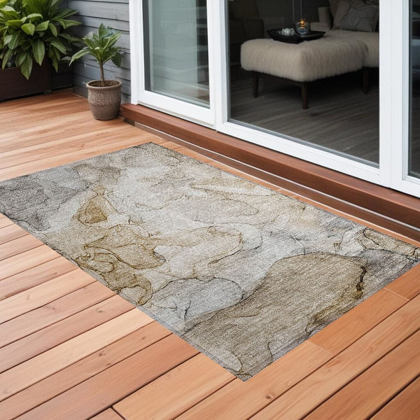 3' X 5' Beige Abstract Washable Non Skid Indoor Outdoor Area Rug N270-559950