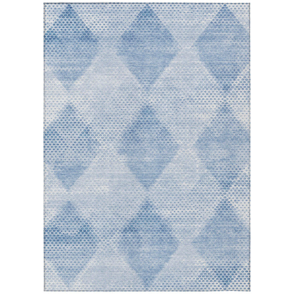 5' X 8' Blue Geometric Washable Non Skid Indoor Outdoor Area Rug N270-561745