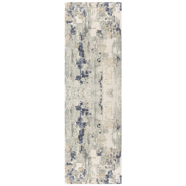 7' Runner Blue and Beige Abstract Runner Rug N270-554372