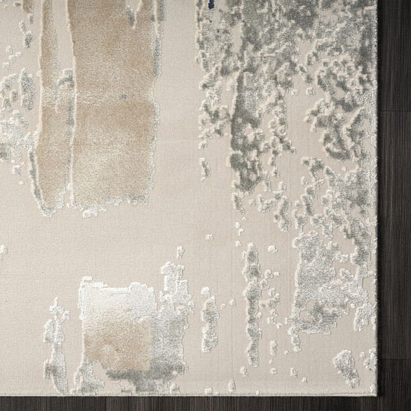 7' Runner Blue and Beige Abstract Runner Rug N270-554372