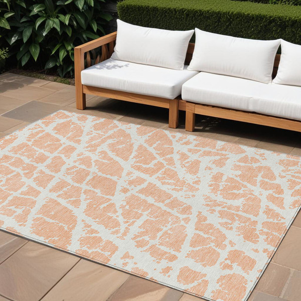 8' X 10' Peach and Ivory Abstract Washable Non Skid Indoor Outdoor Area Rug N270-559295