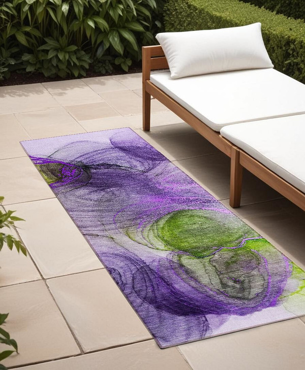 8' Runner Purple Abstract Washable Non Skid Indoor Outdoor Runner Rug N270-560020