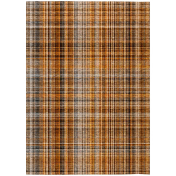 8' X 10' Terra Cotta Plaid Washable Non Skid Indoor Outdoor Area Rug N270-561945