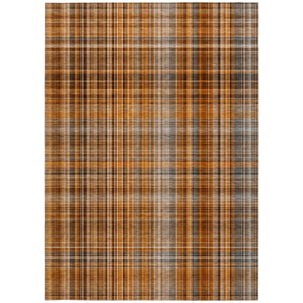 8' X 10' Terra Cotta Plaid Washable Non Skid Indoor Outdoor Area Rug N270-561945
