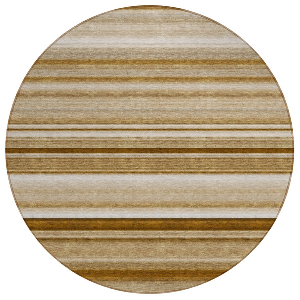 8' Round Chocolate Round Striped Washable Non Skid Indoor Outdoor Area Rug N270-561010