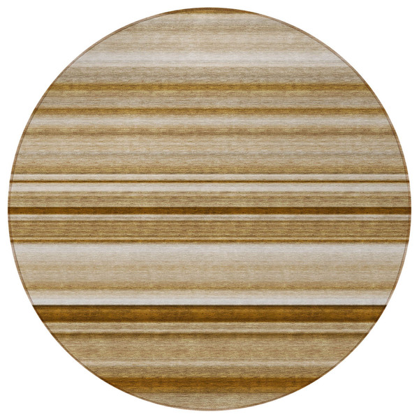 8' Round Chocolate Round Striped Washable Non Skid Indoor Outdoor Area Rug N270-561010