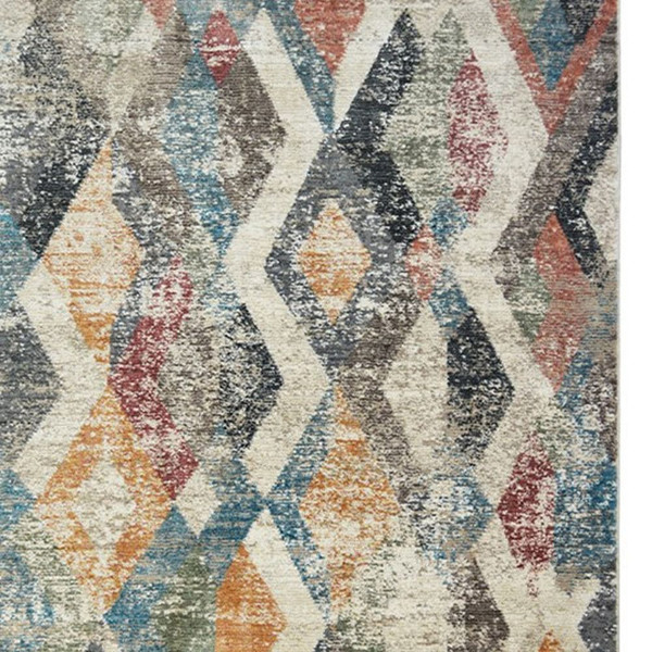2' X 3' Beige Blue and Gray Geometric Distressed Area Rug With Fringe N270-555326