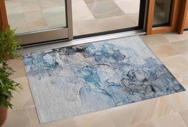 2' X 3' Blue and Gray Abstract Washable Non Skid Indoor Outdoor Area Rug N270-560393