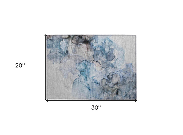 2' X 3' Blue and Gray Abstract Washable Non Skid Indoor Outdoor Area Rug N270-560393
