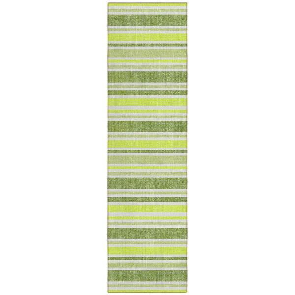 2' X 8' Green and Yellow Striped Washable Indoor Outdoor Runner Rug N270-561150