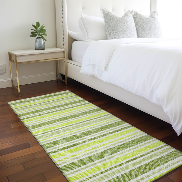 2' X 8' Green and Yellow Striped Washable Indoor Outdoor Runner Rug N270-561150