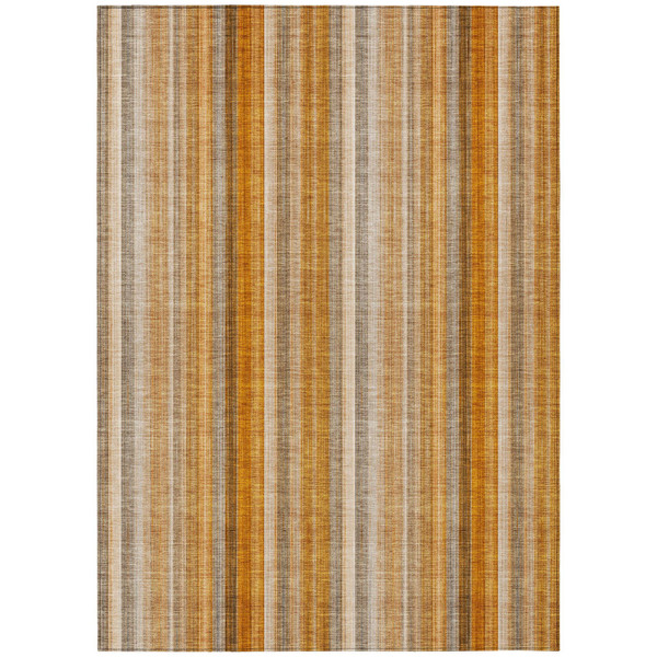 8' X 10' Orange Ivory and Gray Striped Washable Non Skid Indoor Outdoor Area Rug N270-562071