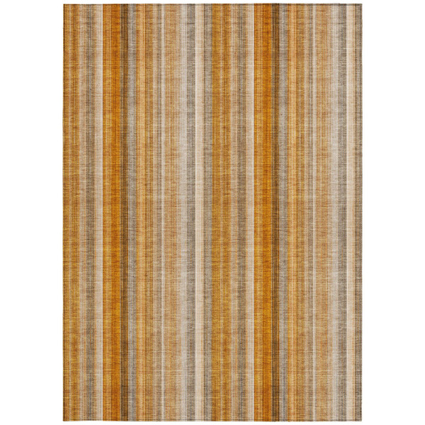 8' X 10' Orange Ivory and Gray Striped Washable Non Skid Indoor Outdoor Area Rug N270-562071