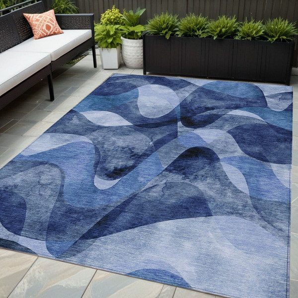 5' X 8' Navy Blue Abstract Washable Non Skid Indoor Outdoor Area Rug N270-561601